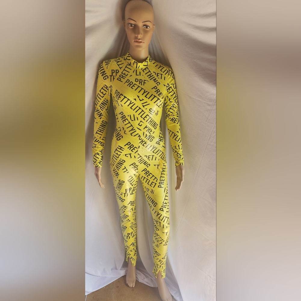PrettyLittleThing Bold Yellow Logo Jumpsuit